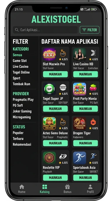 Tampilan katalog aplikasi alexistogel