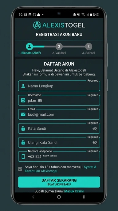 Tampilan halaman daftar alexistogel
